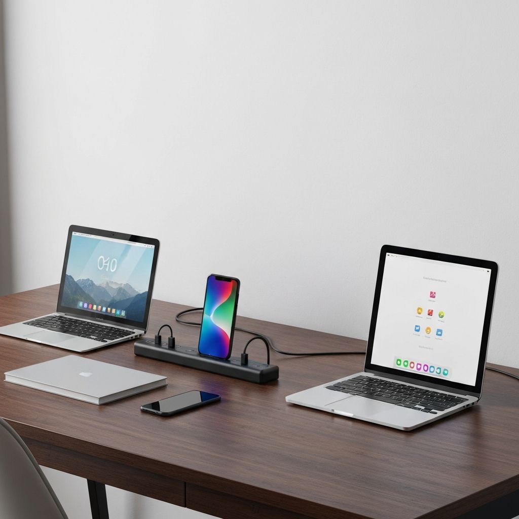 Escritorio organizado con regleta USB